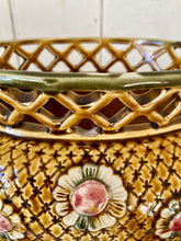 Load image into Gallery viewer, Victorian English Majolica Alhambrian Jardiniere basket mantle vase
