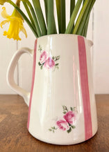 Load image into Gallery viewer, White jug with pink stripes and roses
