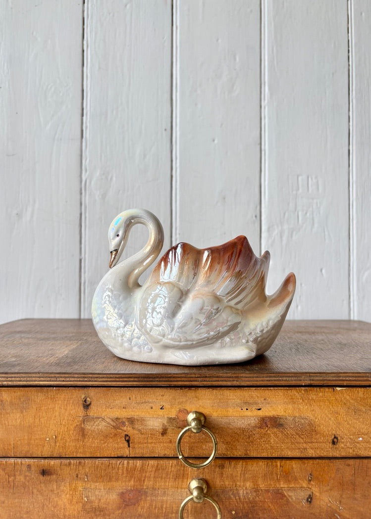 Lustre glaze swan vase