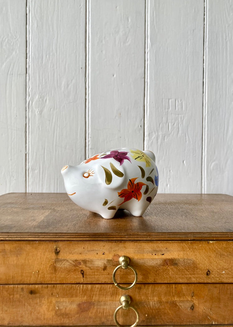 Pretty hand painted floral piggy bank by Arthur Wood