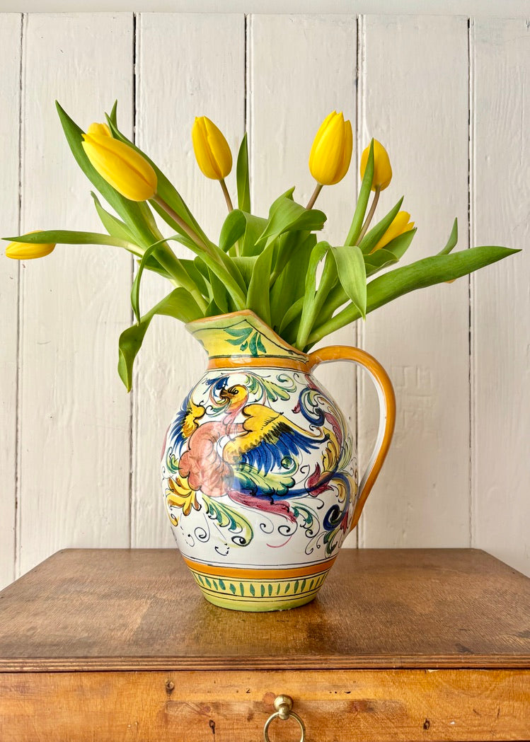 Large Italian hand painted jug with Fleur De Lis