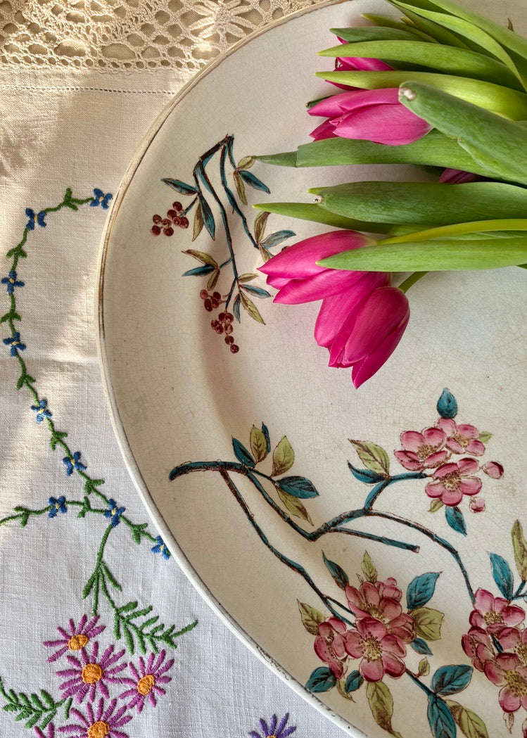 Large antique pink cherry blossom sharing platter