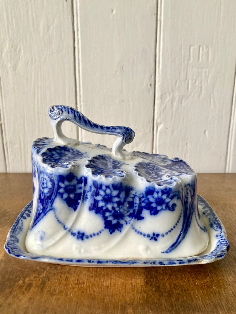 Antique blue and white cheese cloche