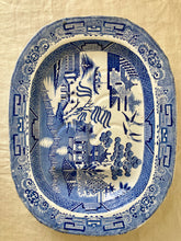 Load image into Gallery viewer, Rare antique Staffordshire Willow Pattern meat platter complete with drainer dish
