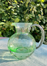 Load image into Gallery viewer, Pale green hand blown bubble glass water jug
