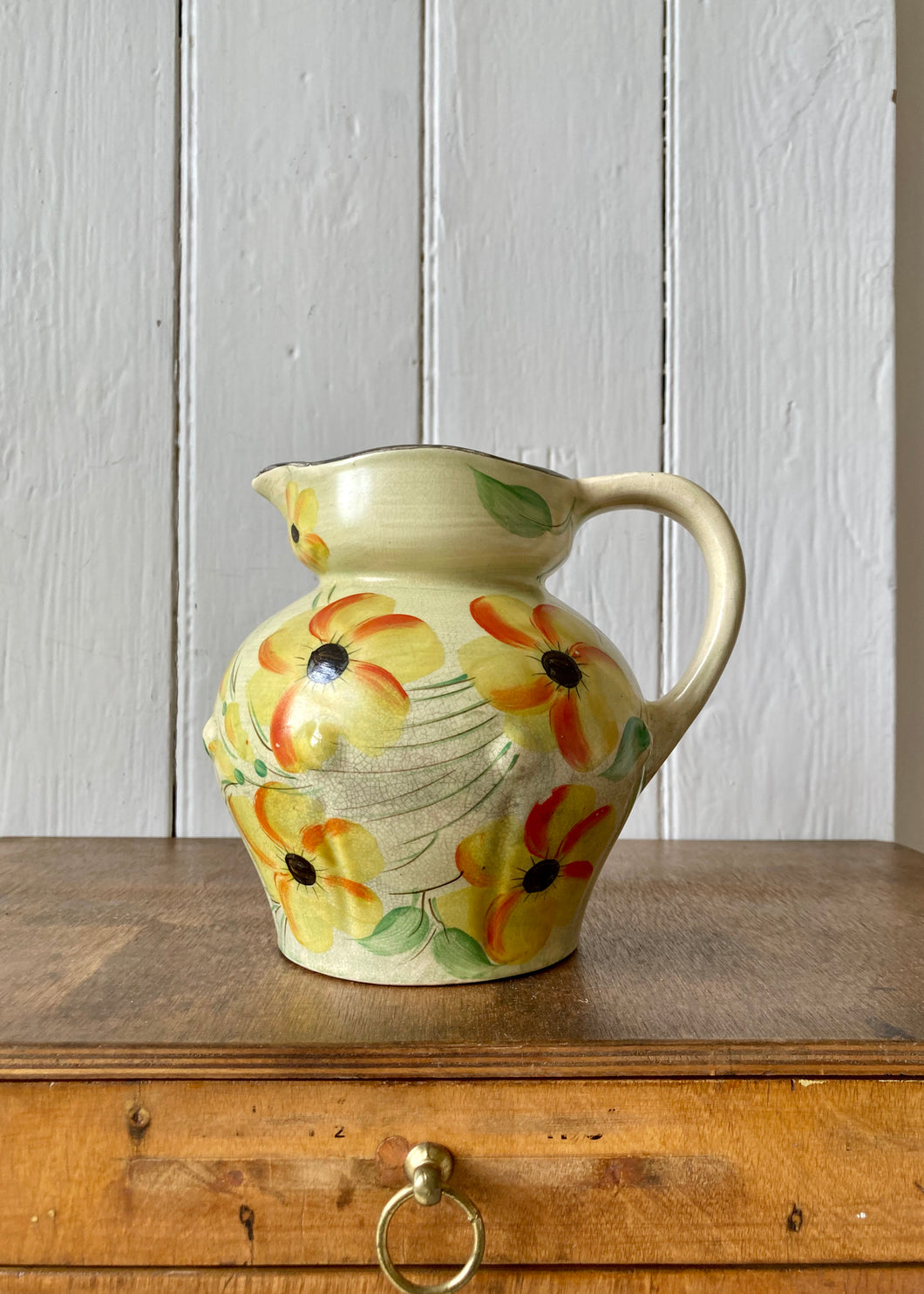 Arthur Wood Art Deco pale yellow jug with flowers