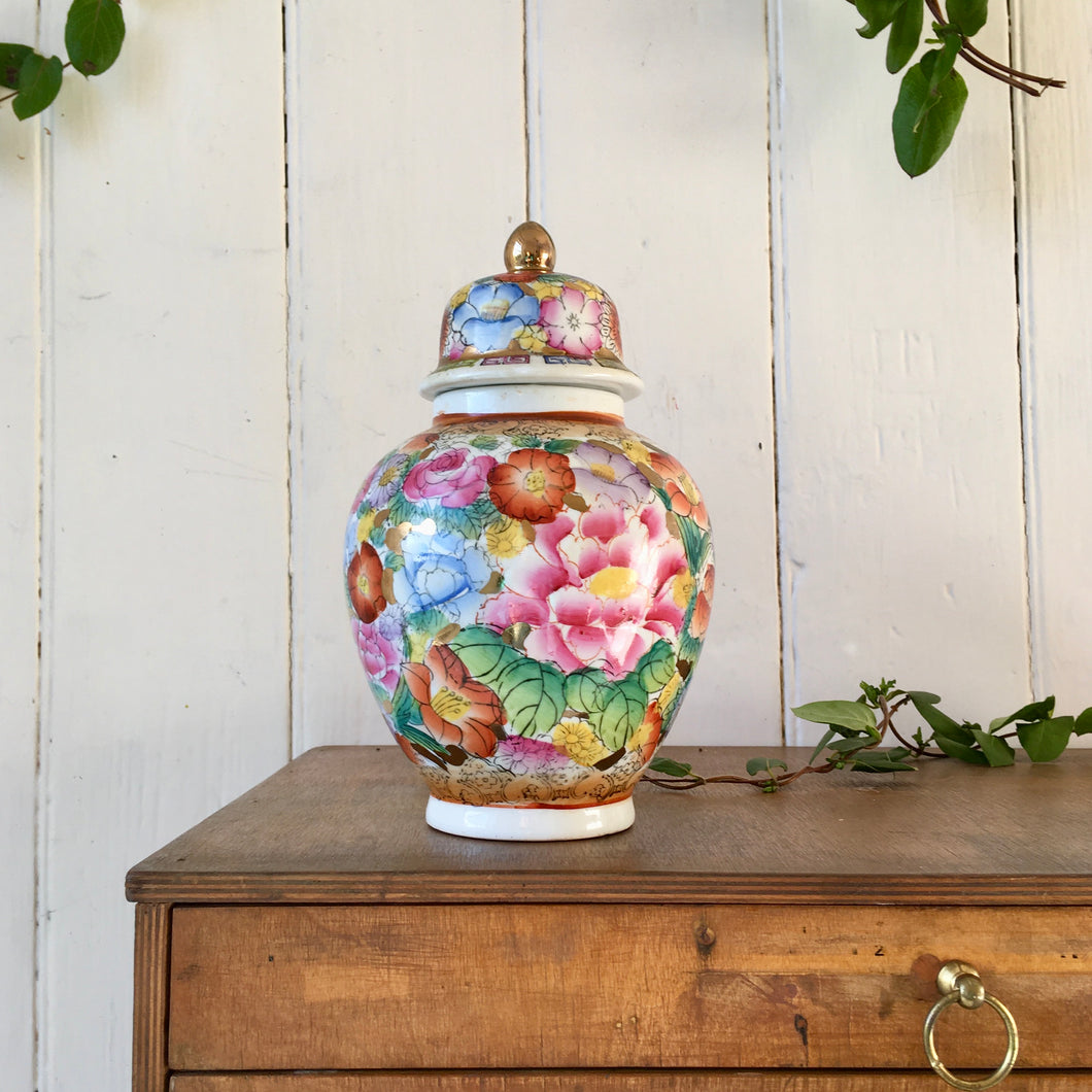 Hand-painted floral ginger jar